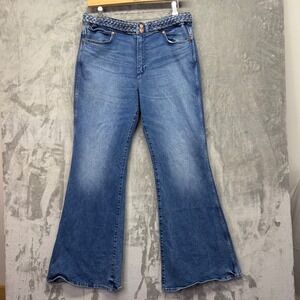 Wrangler Women's Flared Jeans Braided Waist Button Fly Blue Denim 34x34 Boho